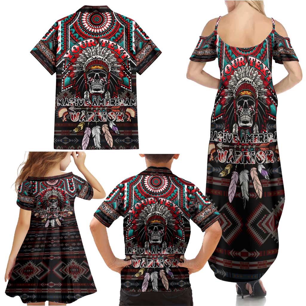 Native American Indian Warrior Skull Family Matching Summer Maxi Dress and Hawaiian Shirt - Wonder Print Shop