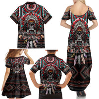 Native American Indian Warrior Skull Family Matching Summer Maxi Dress and Hawaiian Shirt - Wonder Print Shop