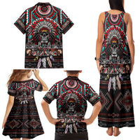 Native American Indian Warrior Skull Family Matching Tank Maxi Dress and Hawaiian Shirt - Wonder Print Shop