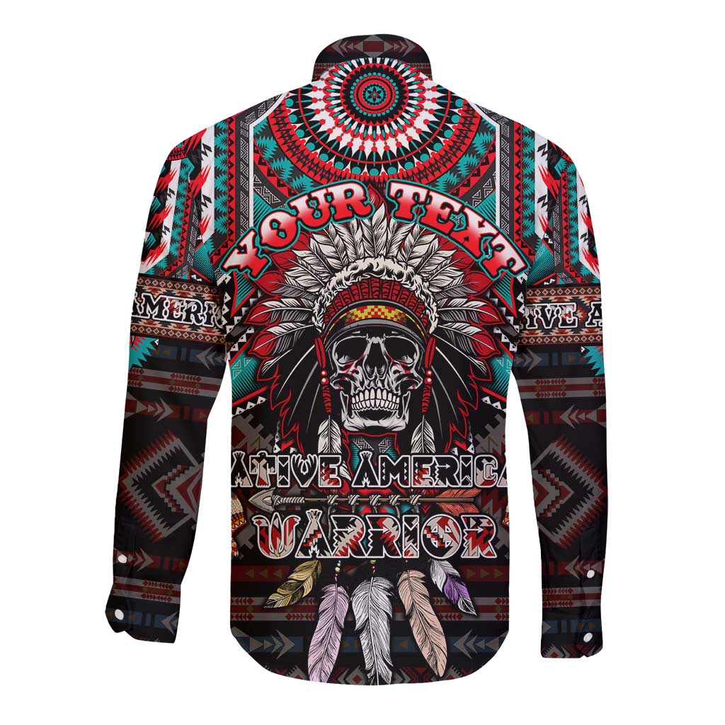 Native American Indian Warrior Skull Long Sleeve Button Shirt - Wonder Print Shop