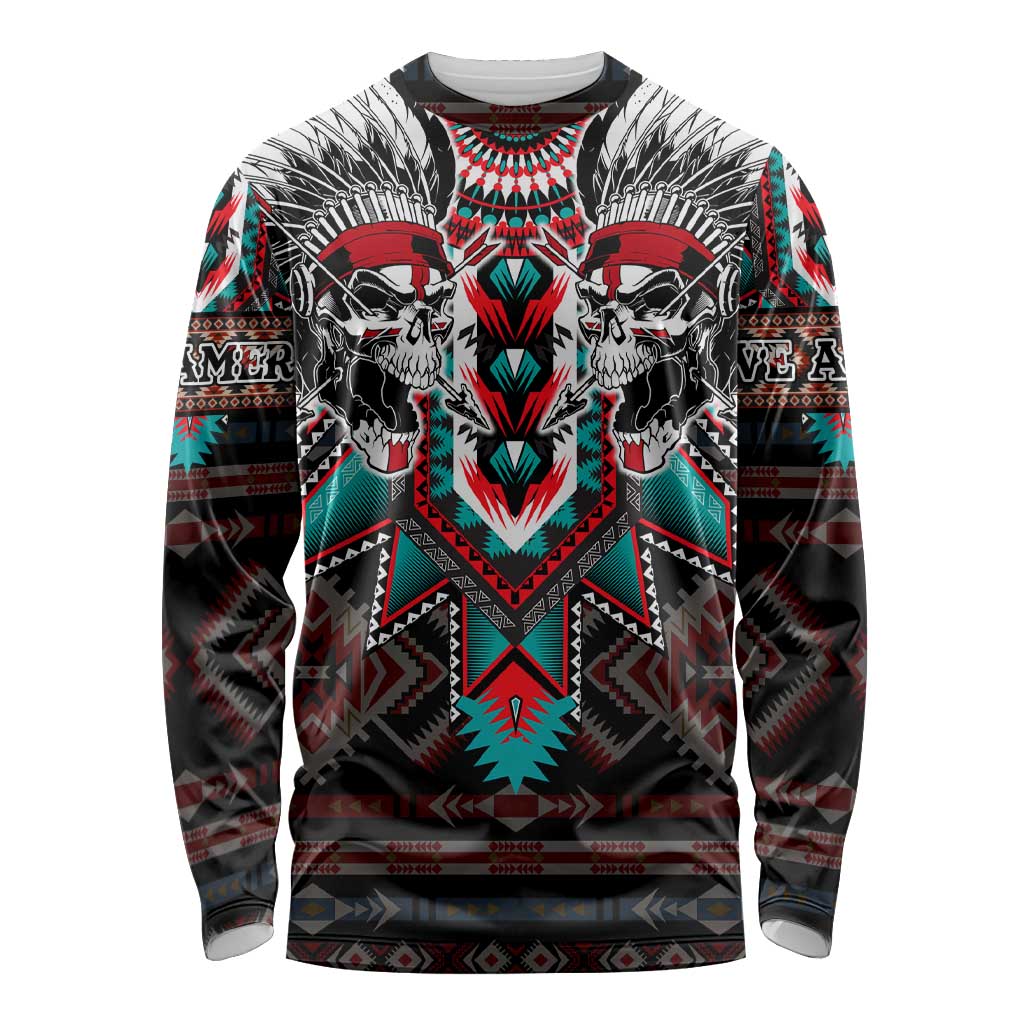 Native American Indian Warrior Skull Long Sleeve Shirt - Wonder Print Shop