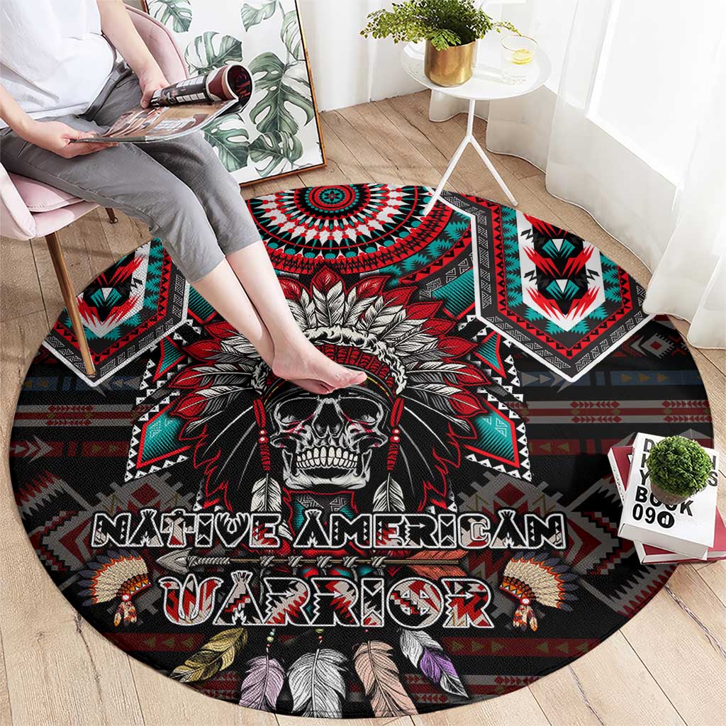 Native American Indian Warrior Skull Round Carpet