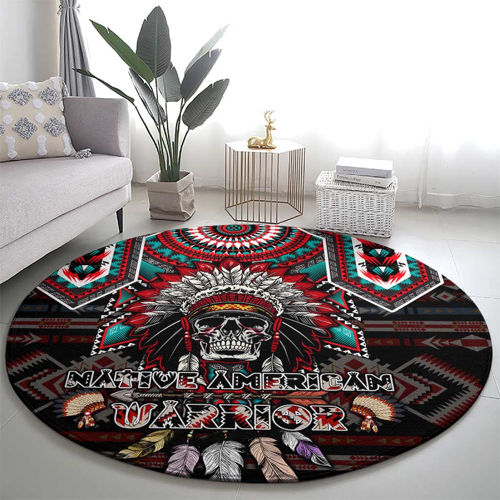 Native American Indian Warrior Skull Round Carpet