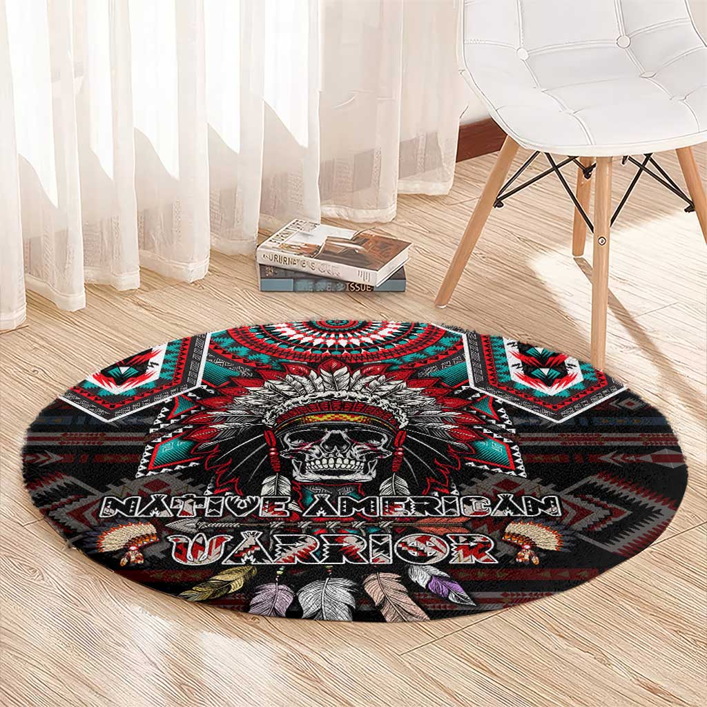 Native American Indian Warrior Skull Round Carpet