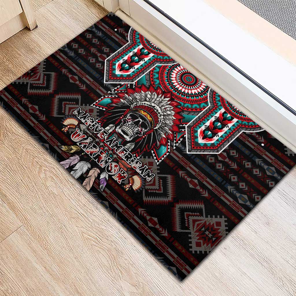 Native American Indian Warrior Skull Rubber Doormat - Wonder Print Shop