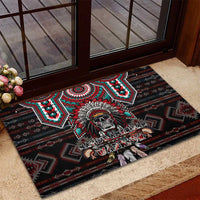 Native American Indian Warrior Skull Rubber Doormat - Wonder Print Shop