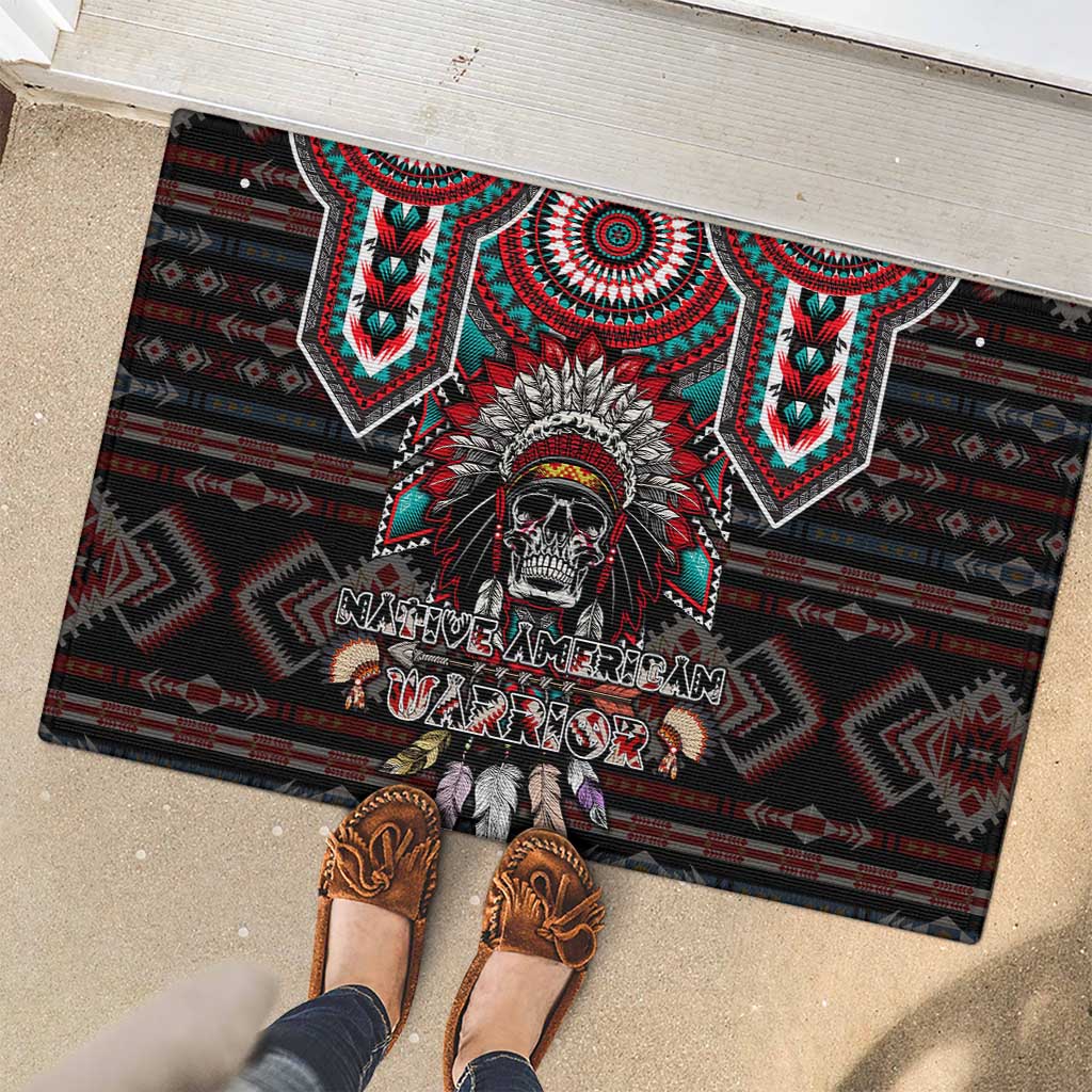 Native American Indian Warrior Skull Rubber Doormat - Wonder Print Shop