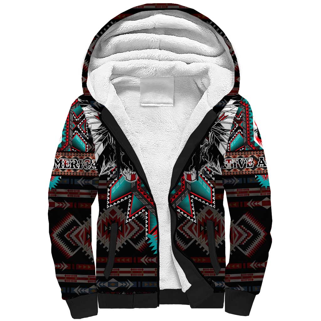 Native American Indian Warrior Skull Sherpa Hoodie - Wonder Print Shop
