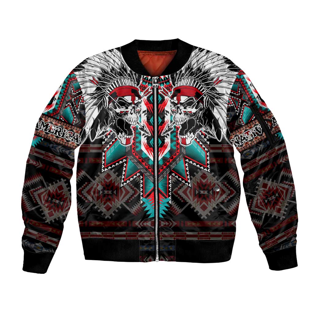 Native American Indian Warrior Skull Sleeve Zip Bomber Jacket - Wonder Print Shop