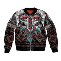 Native American Indian Warrior Skull Sleeve Zip Bomber Jacket - Wonder Print Shop