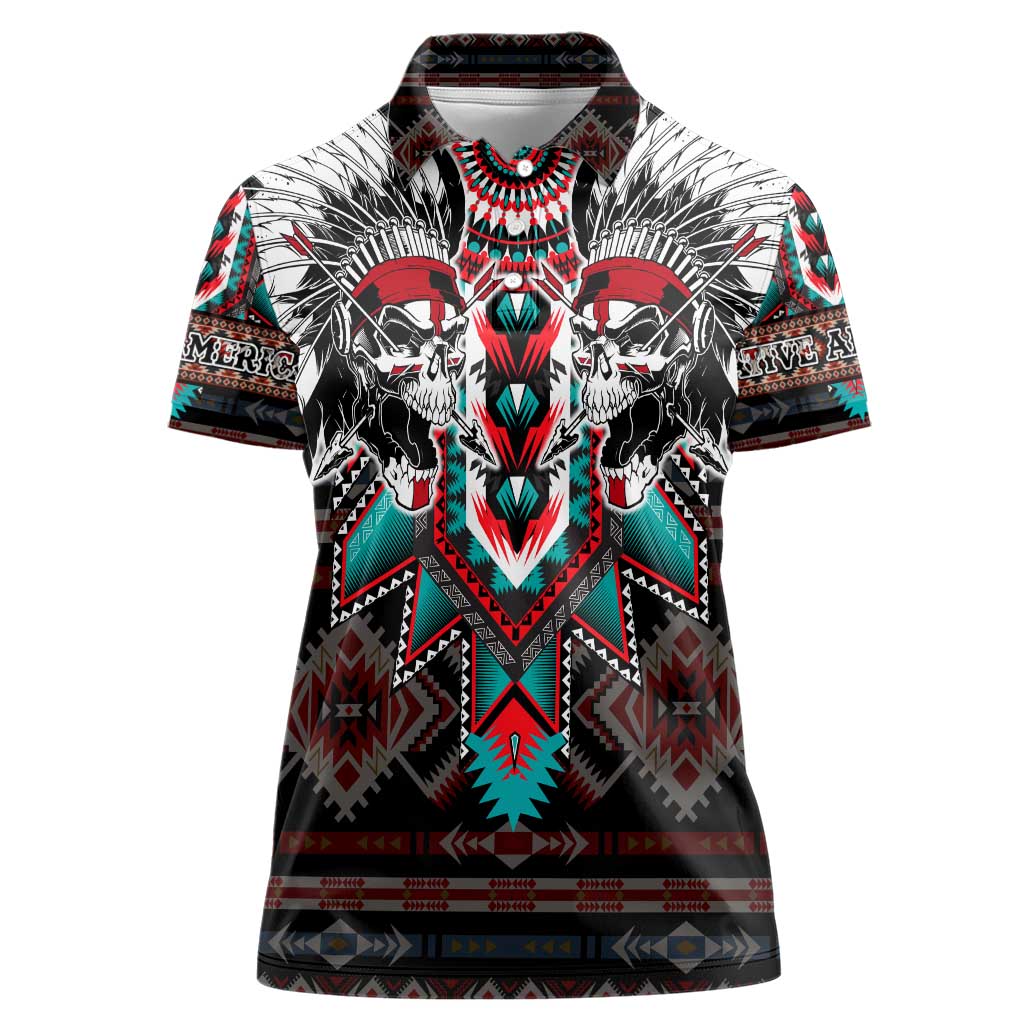 Native American Indian Warrior Skull Women Polo Shirt - Wonder Print Shop
