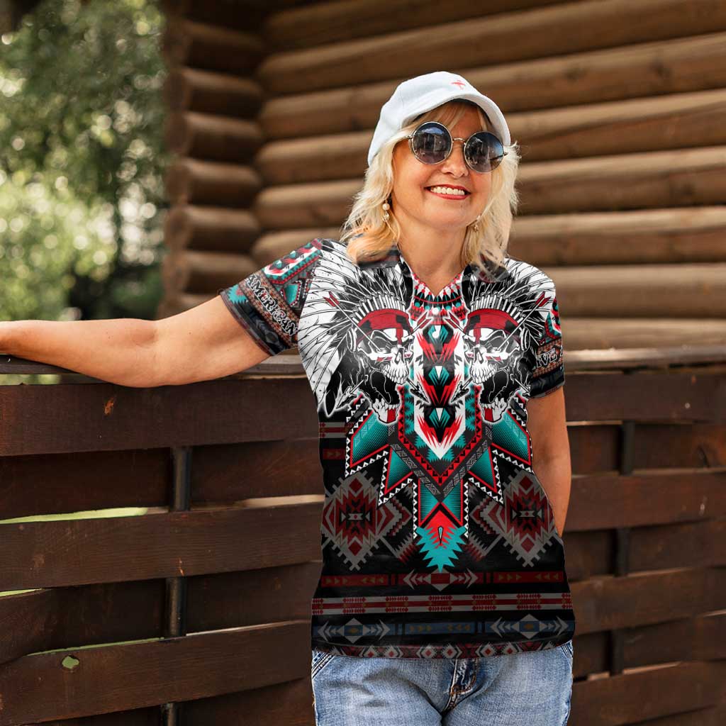 Native American Indian Warrior Skull Women Polo Shirt - Wonder Print Shop