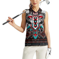 Native American Indian Warrior Skull Women Sleeveless Polo Shirt - Wonder Print Shop