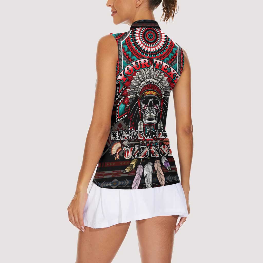 Native American Indian Warrior Skull Women Sleeveless Polo Shirt - Wonder Print Shop