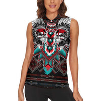 Native American Indian Warrior Skull Women Sleeveless Polo Shirt - Wonder Print Shop