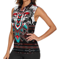 Native American Indian Warrior Skull Women Sleeveless Polo Shirt - Wonder Print Shop