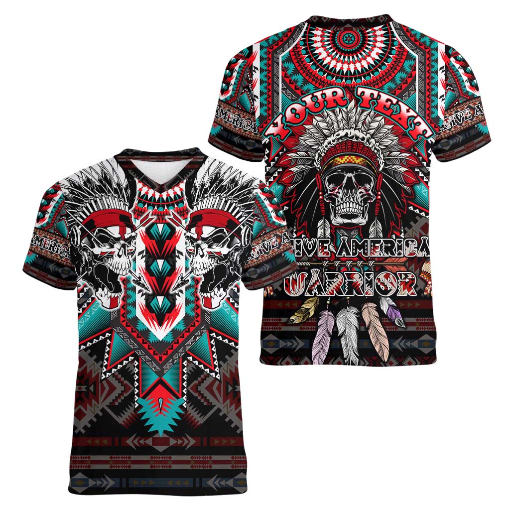Native American Indian Warrior Skull Women V-Neck T-Shirt - Wonder Print Shop