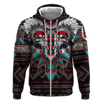 Native American Indian Warrior Skull Zip Hoodie - Wonder Print Shop