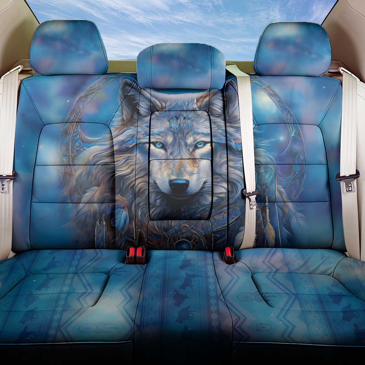 Beautiful Native American Wolf Back Car Seat Cover Galaxy Art - Wonder Print Shop