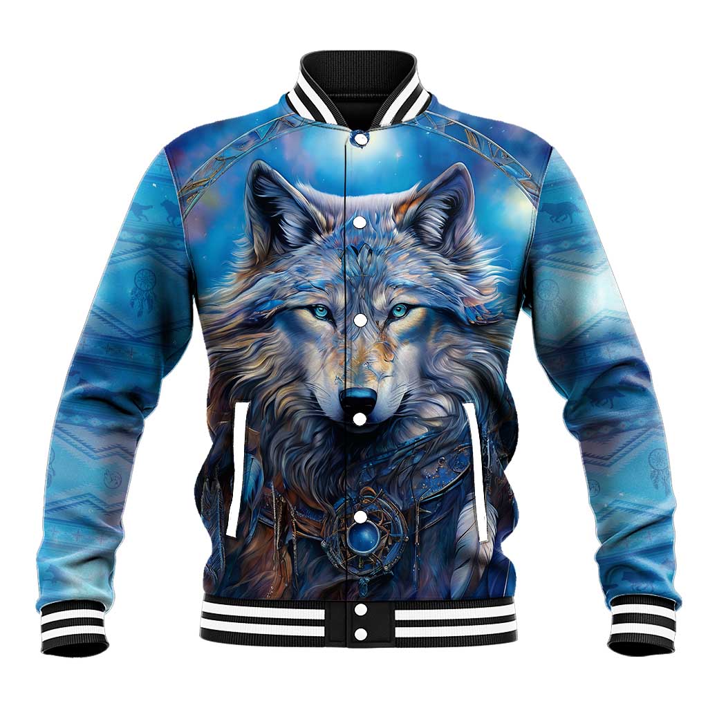 Beautiful Native American Wolf Baseball Jacket Galaxy Art - Wonder Print Shop