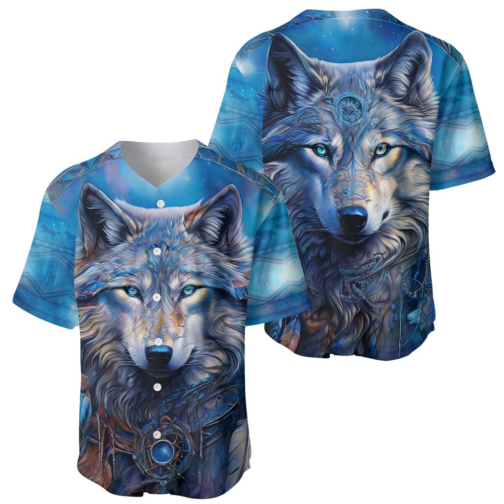 Beautiful Native American Wolf Baseball Jersey Galaxy Art - Wonder Print Shop