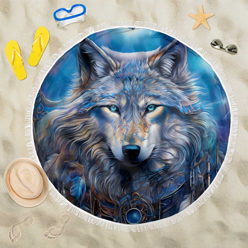 Beautiful Native American Wolf Beach Blanket Galaxy Art - Wonder Print Shop