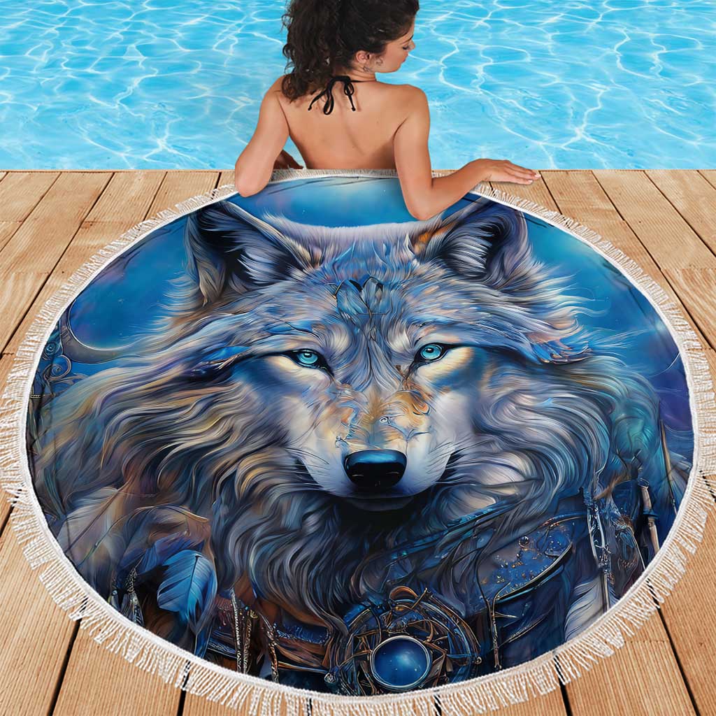 Beautiful Native American Wolf Beach Blanket Galaxy Art - Wonder Print Shop
