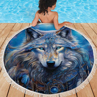Beautiful Native American Wolf Beach Blanket Galaxy Art - Wonder Print Shop
