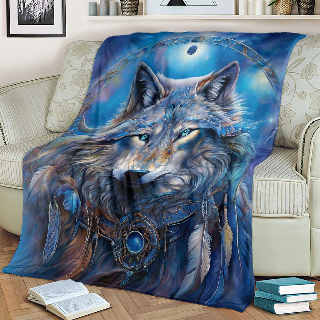Beautiful Native American Wolf Blanket Galaxy Art
