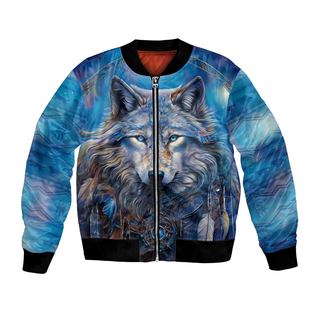 Beautiful Native American Wolf Bomber Jacket Galaxy Art - Wonder Print Shop
