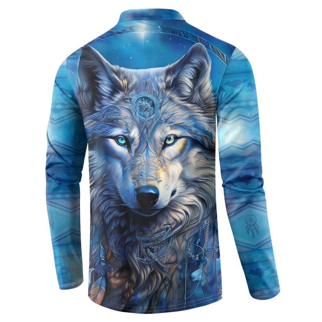 Beautiful Native American Wolf Button Sweatshirt Galaxy Art - Wonder Print Shop