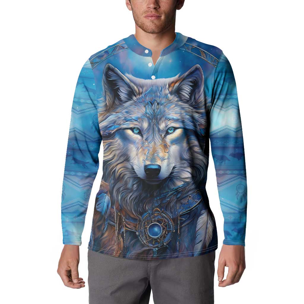 Beautiful Native American Wolf Button Sweatshirt Galaxy Art - Wonder Print Shop