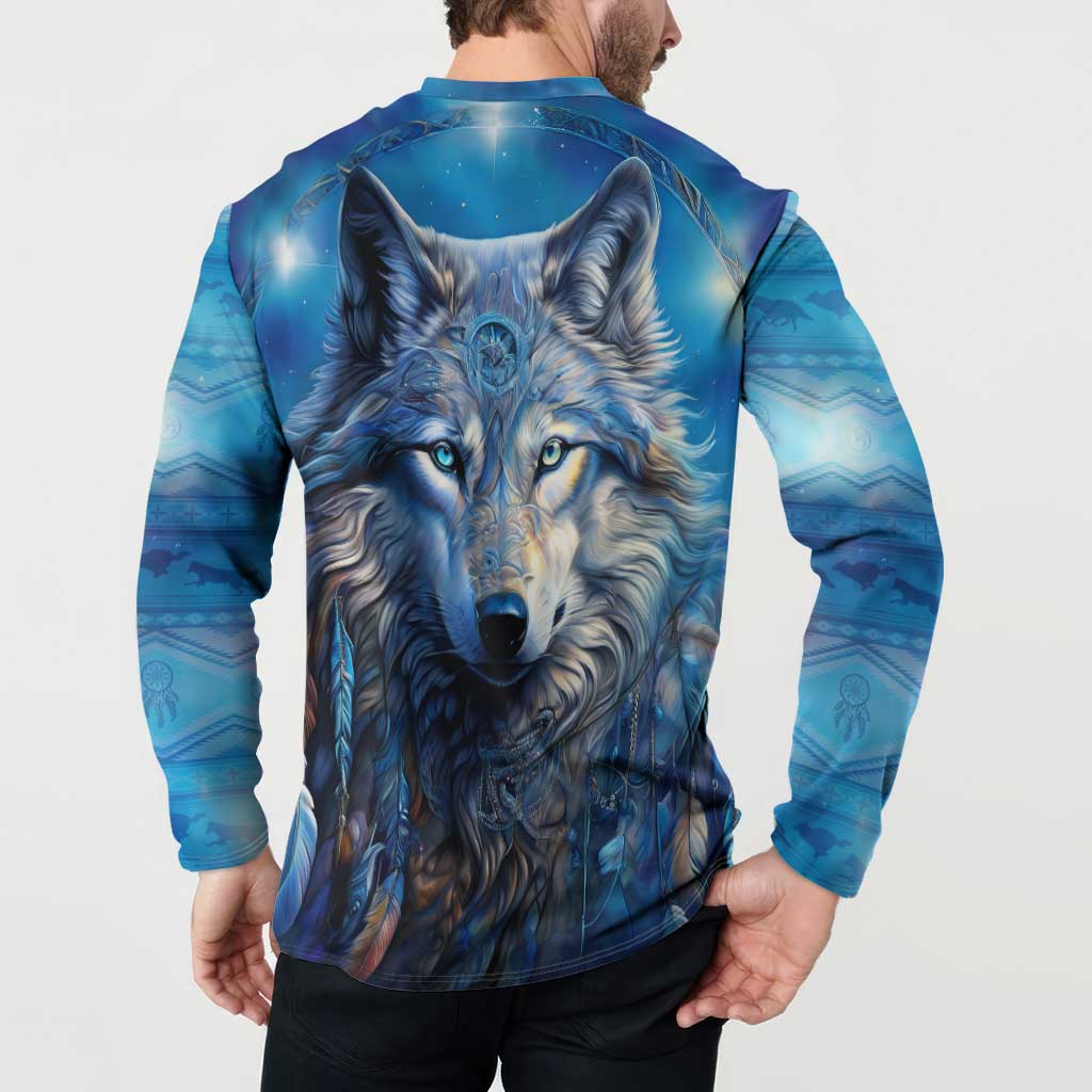 Beautiful Native American Wolf Button Sweatshirt Galaxy Art - Wonder Print Shop