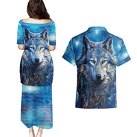 Beautiful Native American Wolf Couples Matching Puletasi and Hawaiian Shirt Galaxy Art - Wonder Print Shop