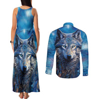 Beautiful Native American Wolf Couples Matching Tank Maxi Dress and Long Sleeve Button Shirt Galaxy Art - Wonder Print Shop