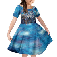 Beautiful Native American Wolf Family Matching Off The Shoulder Long Sleeve Dress and Hawaiian Shirt Galaxy Art - Wonder Print Shop