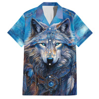 Beautiful Native American Wolf Family Matching Off The Shoulder Long Sleeve Dress and Hawaiian Shirt Galaxy Art - Wonder Print Shop