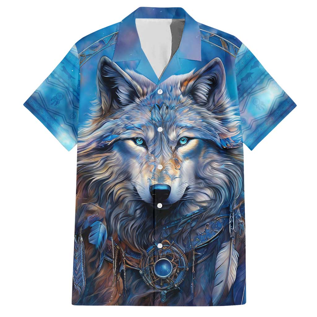 Beautiful Native American Wolf Family Matching Short Sleeve Bodycon Dress and Hawaiian Shirt Galaxy Art - Wonder Print Shop