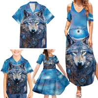 Beautiful Native American Wolf Family Matching Summer Maxi Dress and Hawaiian Shirt Galaxy Art - Wonder Print Shop