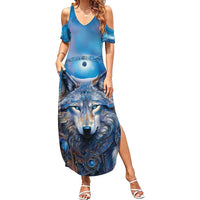 Beautiful Native American Wolf Family Matching Summer Maxi Dress and Hawaiian Shirt Galaxy Art - Wonder Print Shop