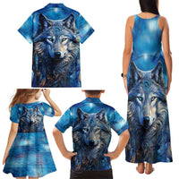 Beautiful Native American Wolf Family Matching Tank Maxi Dress and Hawaiian Shirt Galaxy Art - Wonder Print Shop