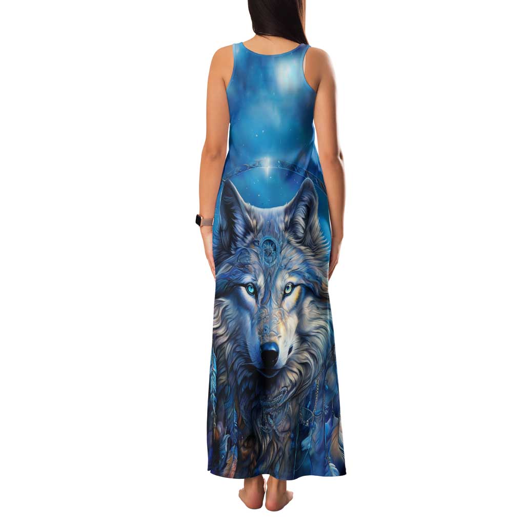 Beautiful Native American Wolf Family Matching Tank Maxi Dress and Hawaiian Shirt Galaxy Art - Wonder Print Shop