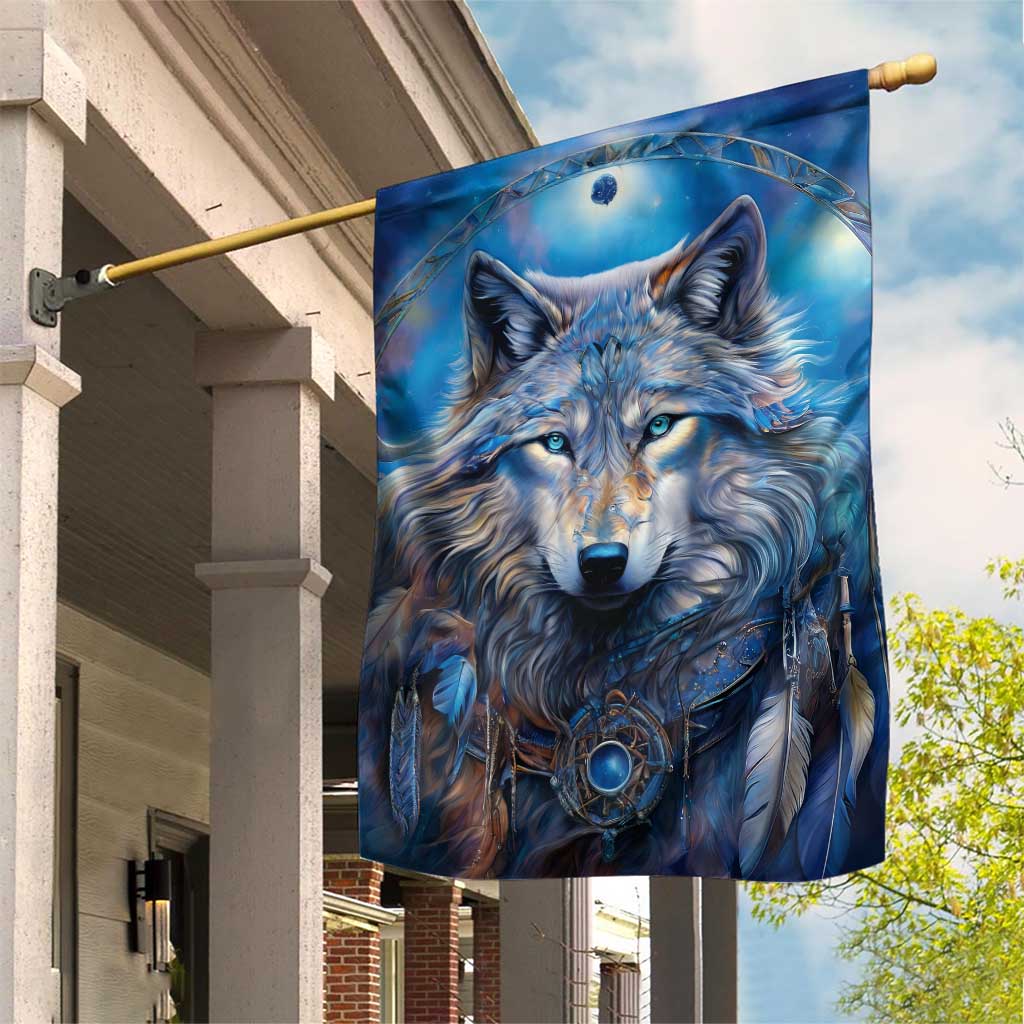 Beautiful Native American Wolf Garden Flag Galaxy Art - Wonder Print Shop