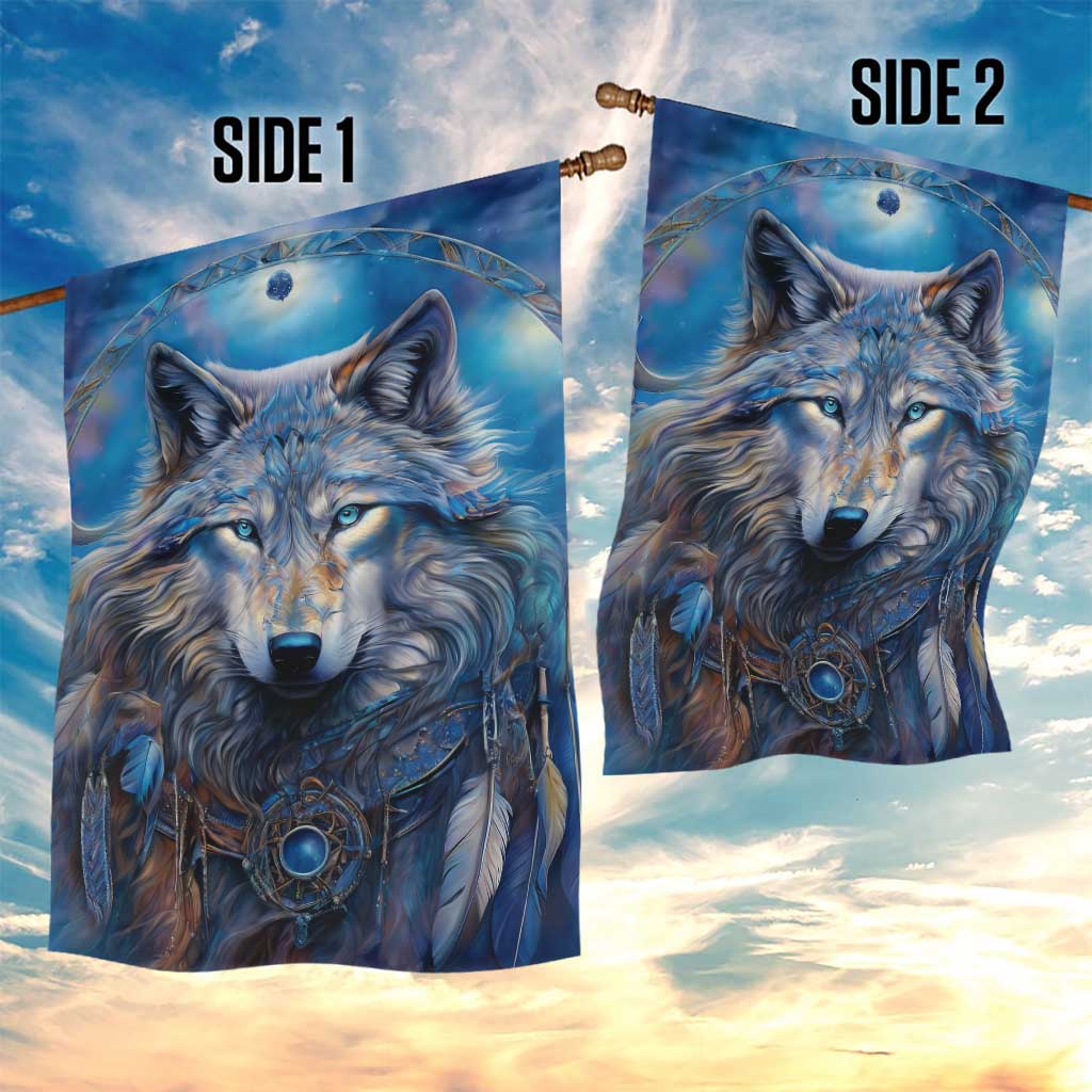 Beautiful Native American Wolf Garden Flag Galaxy Art - Wonder Print Shop