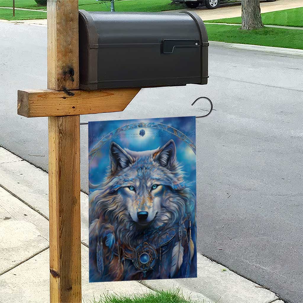 Beautiful Native American Wolf Garden Flag Galaxy Art - Wonder Print Shop