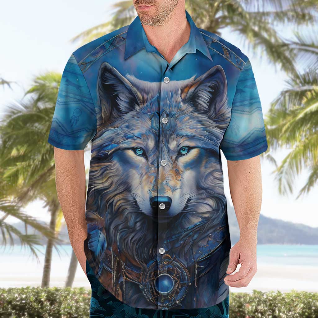 Beautiful Native American Wolf Hawaiian Shirt Galaxy Art - Wonder Print Shop
