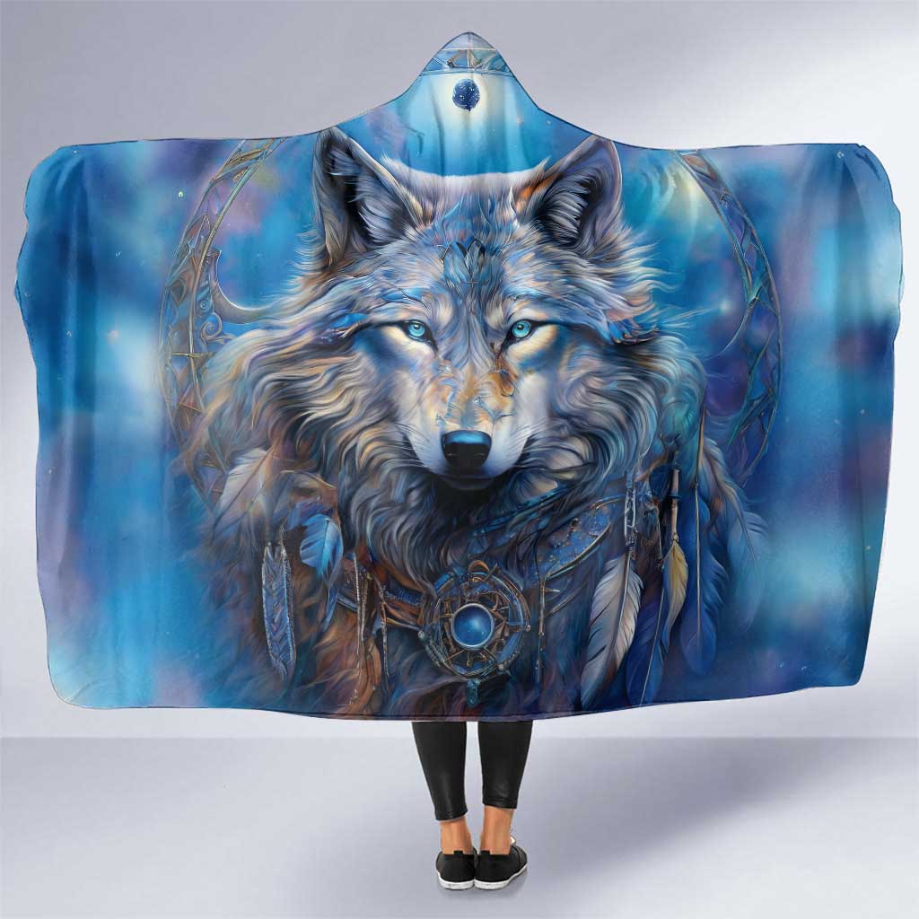 Beautiful Native American Wolf Hooded Blanket Galaxy Art