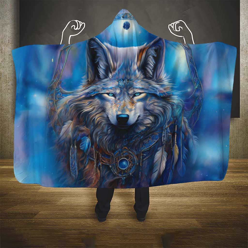 Beautiful Native American Wolf Hooded Blanket Galaxy Art
