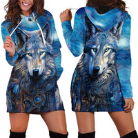 Beautiful Native American Wolf Hoodie Dress Galaxy Art - Wonder Print Shop