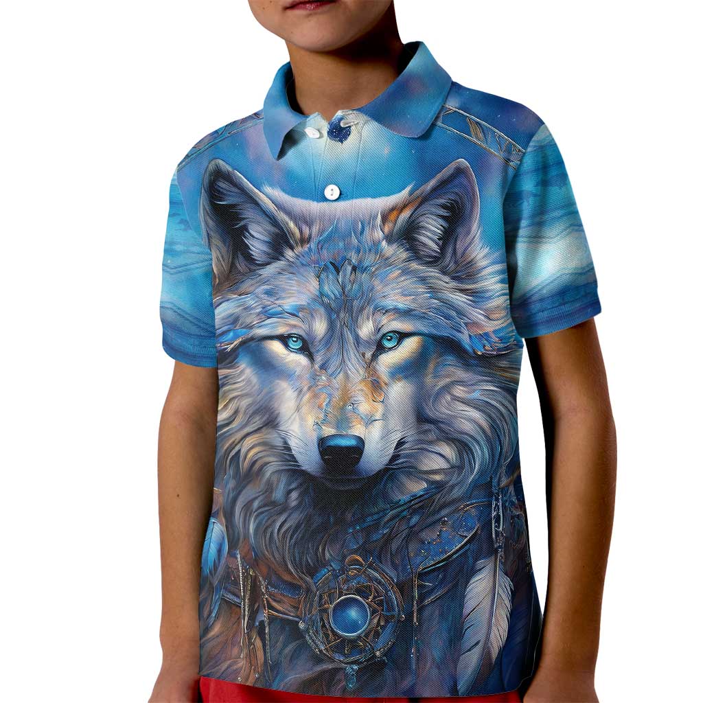 Beautiful Native American Wolf Kid Polo Shirt Galaxy Art - Wonder Print Shop